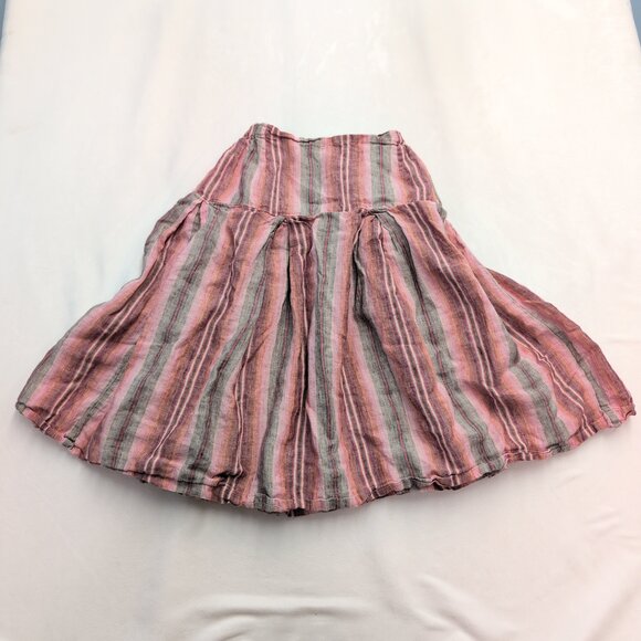 Krista Larson Boho Tiered Striped Cotton Midi Skirt S Pink Gray - Picture 3 of 9